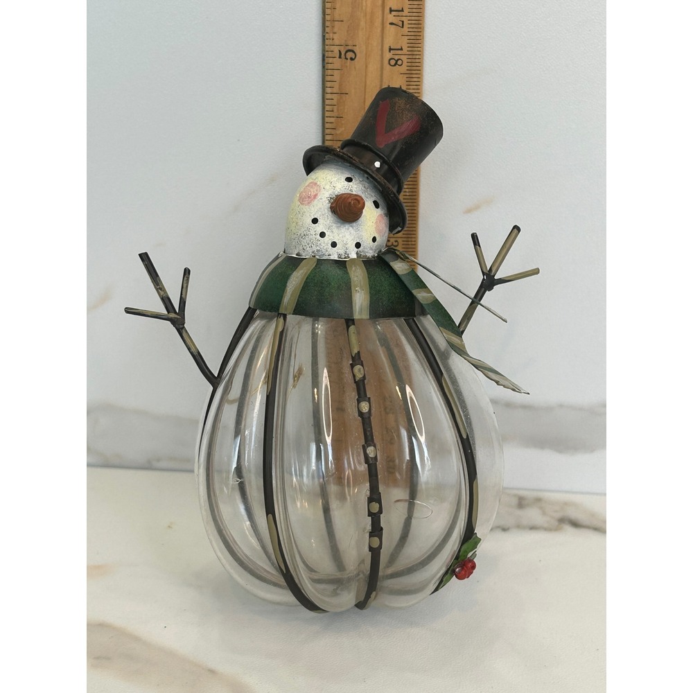Rustic Metal and Glass Snowman Ornament Christmas Holiday Decor Figurine 5.5in